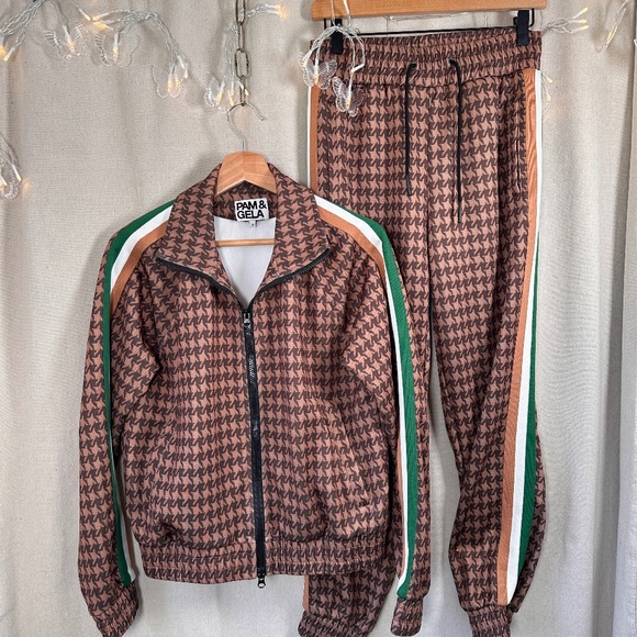 Pam and Gela Track Suit Houndstooth Jogger Set Jacket Joggers | Size M - Picture 1 of 16